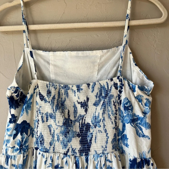 H&M linen blend midi dress sundress floral square neck spaghetti strap classic - Picture 15 of 15